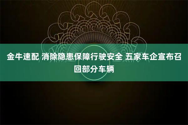 金牛速配 消除隐患保障行驶安全 五家车企宣布召回部分车辆